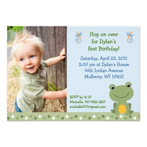 Cute Hippity Frog Custom Birthday Invitations