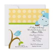 Cute Hippo & Birdie Baby Shower invitations