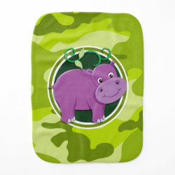 Cute Hippo; bright green camo, camouflage Burp Cloth