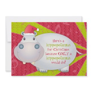 Cute Hippo Personalized Christmas Greeting Card