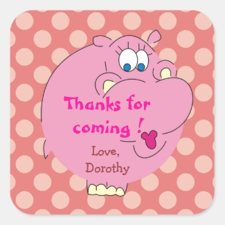 Cute Hippo Pink Polka Dots Party Stickers