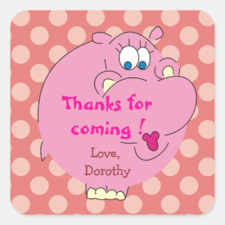 Cute Hippo Pink Polka Dots Party Stickers