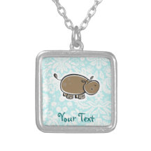 Cute Hippo; Teal Personalized Necklace