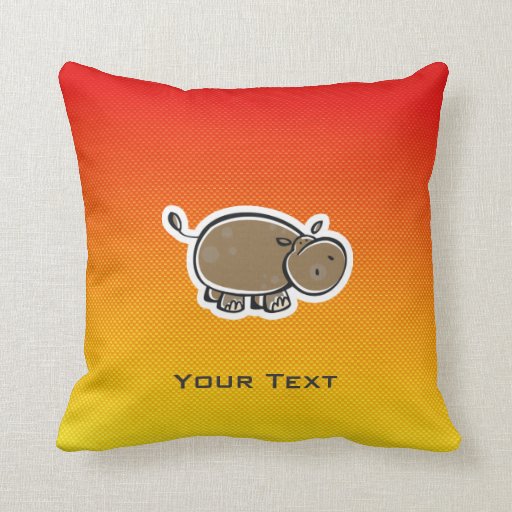 Cute Hippo; Yellow Orange Throw Pillow