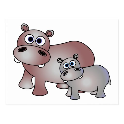 Cute Hippos Mom and Baby Post Cards