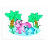 Cute Hippos Mom and Baby Swimming Post Card