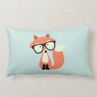 Cute Hipster Red Fox and Mint Chevron Pattern Throw Pillow