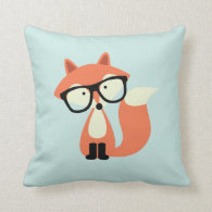 Cute Hipster Red Fox Throw Pillow