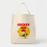 cute hockey kid cartoon character tote bags