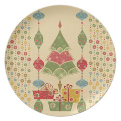 Cute Holiday Christmas Tree Ornaments Presents Plates