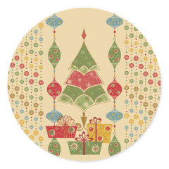 Cute Holiday Christmas Tree Ornaments Presents Round Sticker