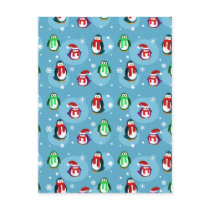 Cute Holiday Penguin Pattern Postcard