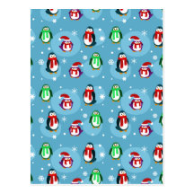 Cute Holiday Penguin Pattern Postcard