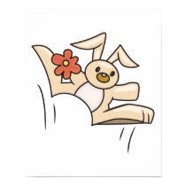 cute hopping bunny with flower posters