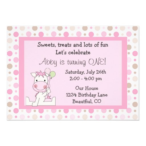 Cute Horse 1st Birthday Invitation for Girls
