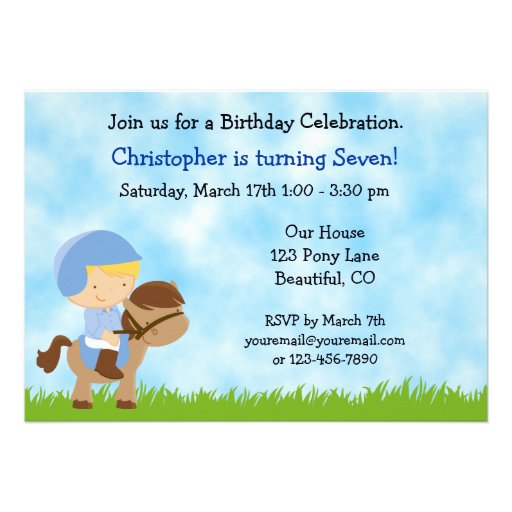 Cute Horse Birthday Invitation for Boys
