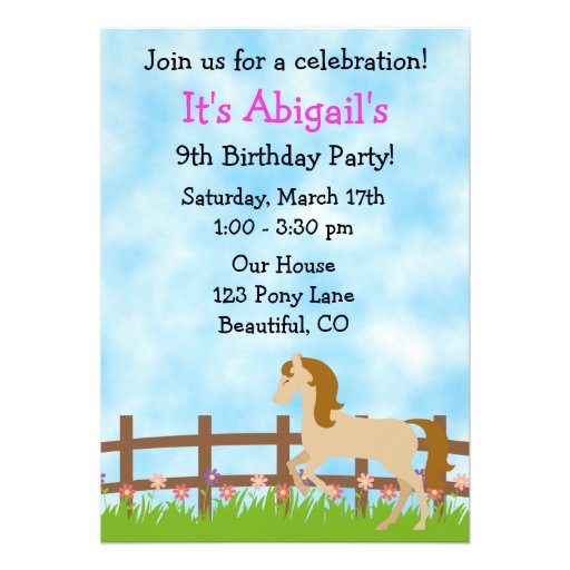 Cute Horse Birthday Invitation for Girls