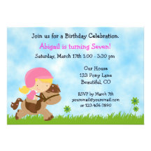Cute Horse Birthday Invitation for Girls