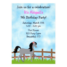 Cute Horse Birthday Invitation for Girls