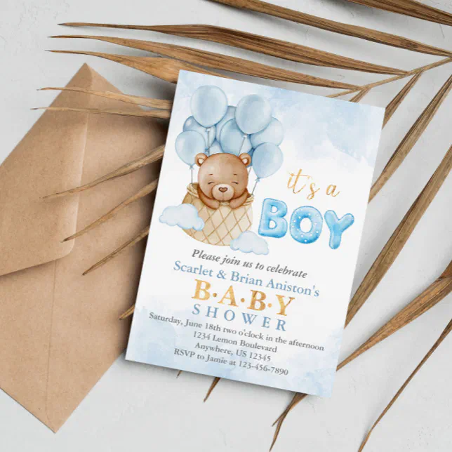 Cute Hot Air Balloon Teddy Bear Baby Shower Invitation Zazzle