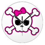 Cute Hot Pink Bow Skull Round Wallclock