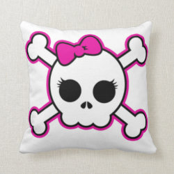 Cute Hot Pink Bow Skull Throw Pillow