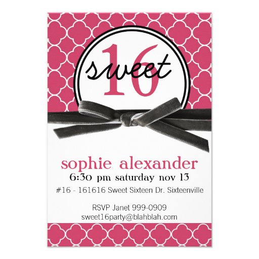 Cute Hot Pink Sweet 16 Party Invite