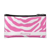 Cute Hot Pink Zebra Stripes Girly Cosmetic Bag at Zazzle