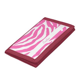 A cool girly purse with hot pink zebra stripes on a white background on the front. Personalize with your choice of name