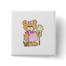 Cute House Cleaning Bear Pinback Buttons