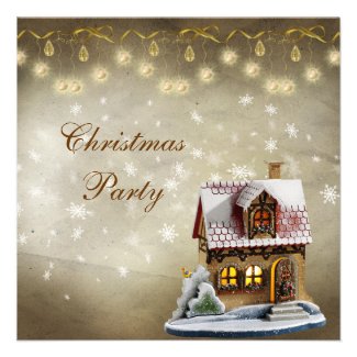 Cute House Elegant Gold &amp; Brown Christmas Party Custom Announcement