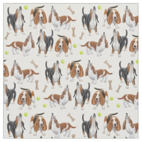 Cute Howling Basset Hound Dogs Fabric