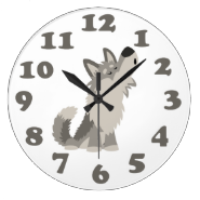 Cute Howling Cartoon Wolf and Numbers Wall Clock
