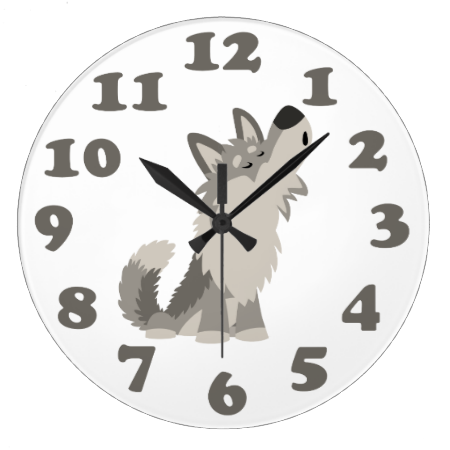 Cute Howling Cartoon Wolf and Numbers Wall Clock