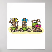 cute hula girl monkeys print