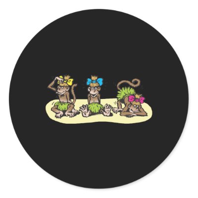cute hula girl monkeys round sticker by doonidesignsanimals