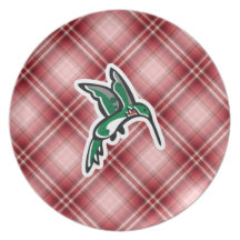 Cute Hummingbird; Red Plaid Plate