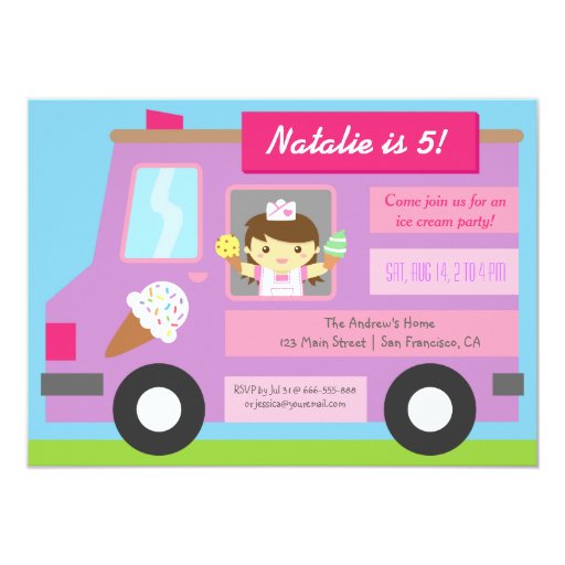Cute Ice Cream Truck Birthday Party invitations Zazzle