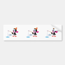 cute ice fishing little penguin bumper sticker