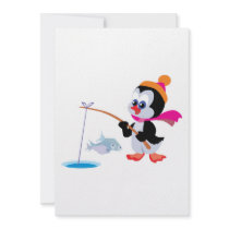 cute ice fishing little penguin invites