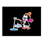 cute ice fishing little penguin postcard