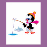 cute ice fishing little penguin