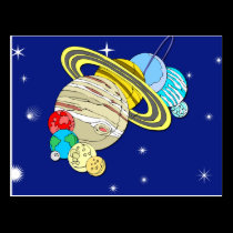 Cute Illustration of the Solar System on Cards postcards