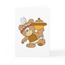 cute indian thanksgiving bear with pie greeting card