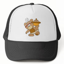 cute indian thanksgiving bear with pie trucker hats