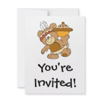 cute indian thanksgiving bear with pie personalized invite