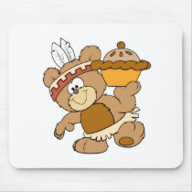 cute indian thanksgiving bear with pie mouse pad
