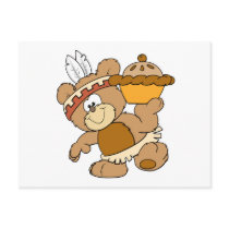 cute indian thanksgiving bear with pie postcard