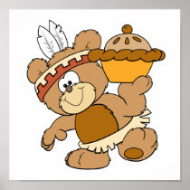 cute indian thanksgiving bear with pie print