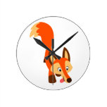 Cute Inquisitive Cartoon Fox Wall Clock